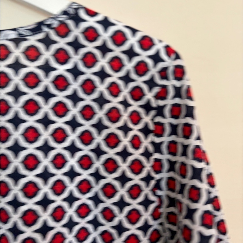 Tommy Bahama Geo Floral Nautical Cotton Split Neck Tunic Blouse Top Large - Picture 13 of 15